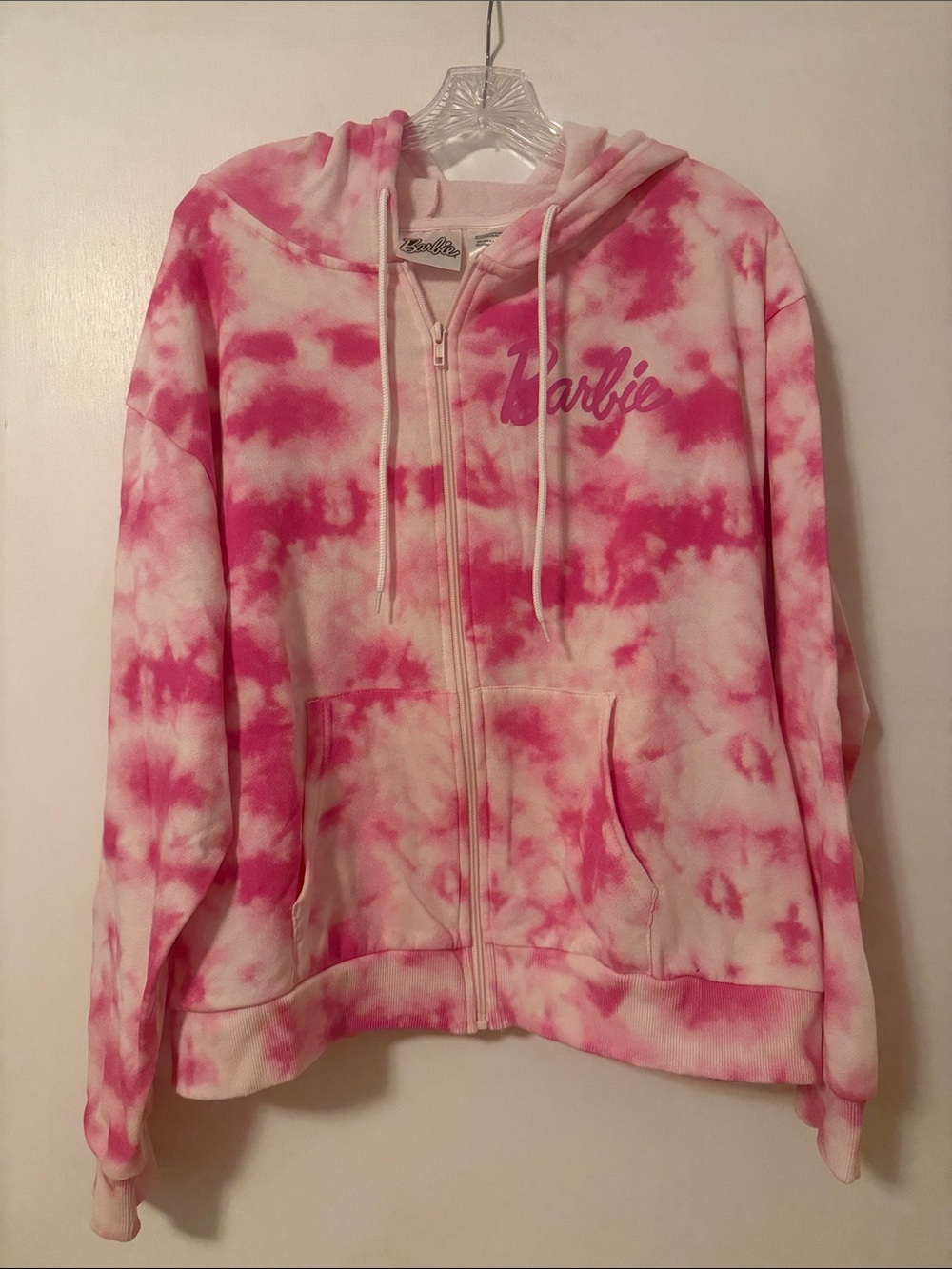Barbie Pink Tie-Dye Zip Hoodie XXL Zip Up Zipper Drawstring Tye Dye Groovy Cute